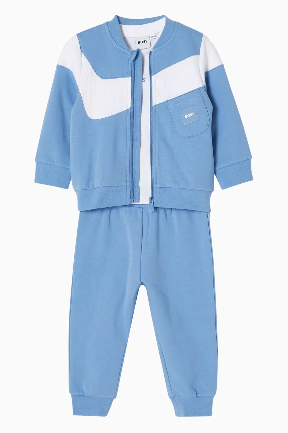 Комплект спортивный с логотипом в подарок из хлопка BOSS Kidswear, синий — фото 2