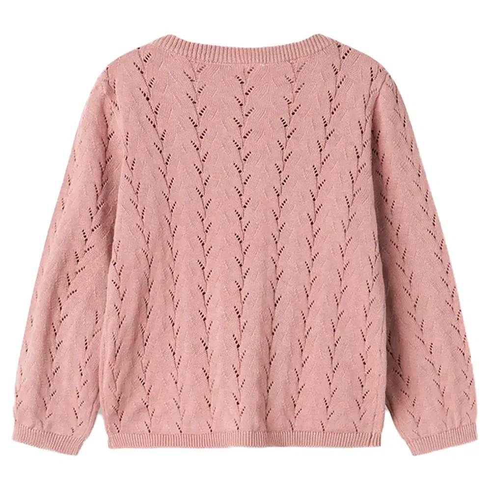 Детский кардиган для девочек с ажурным узором Banni Mini Name it, Pink — фото 3