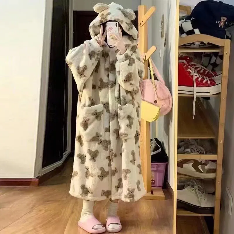 Халат с капюшоном и принтом медведя General, коралловый — фото 3