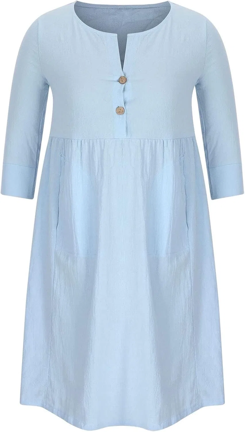 Женское свободное платье-туника с круглым вырезом и рукавом 3/4, Blue — фото 4