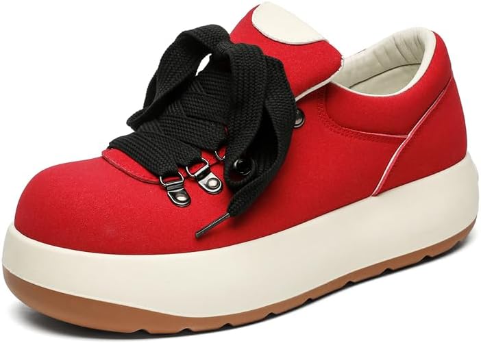 

Кроссовки на платформе, черно-красные с белой отделкой, шнурованные повседневные обувь с массивной подошвой Generic