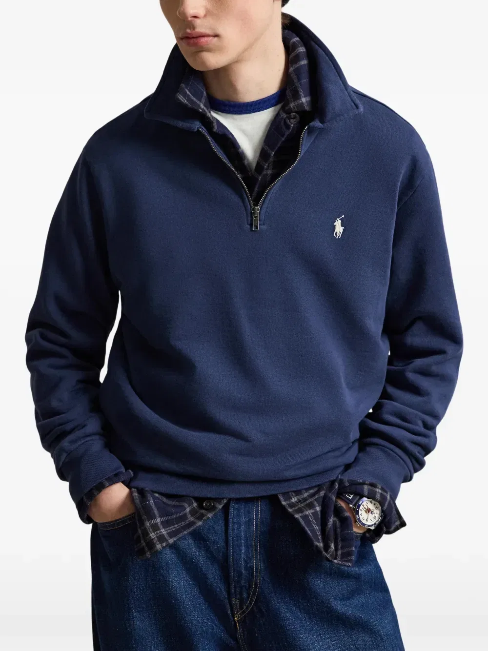 Рубашка-поло Polo Ralph Lauren с воротником из флиса на изнаночной стороне, синий — фото 3