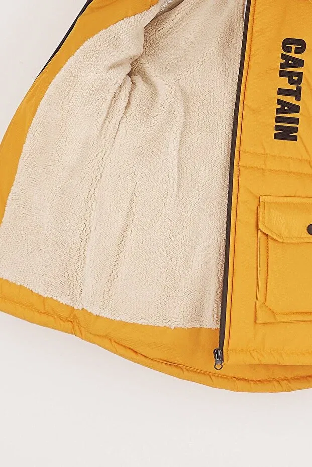 Детское зимнее пальто для мальчиков с принтом Mika Bebek & Çocuk, Yellow — фото 4