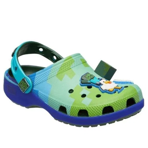 Детские сандалии с резиновым верхом Classic Clog Minecraft Chicken Jockey ‘Green Blue' Crocs, Green/Blue — фото 2