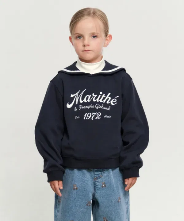 Свитшот с матросским воротником, crop, Marithé Kids, navy