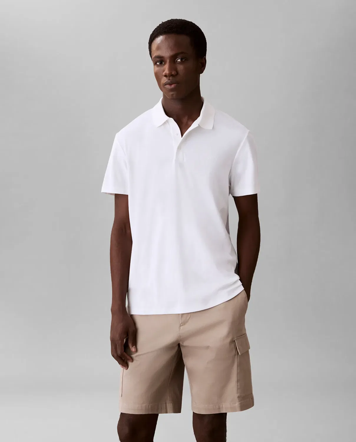 Мужское поло с коротким рукавом из технического интерлока Calvin Klein, Blanco