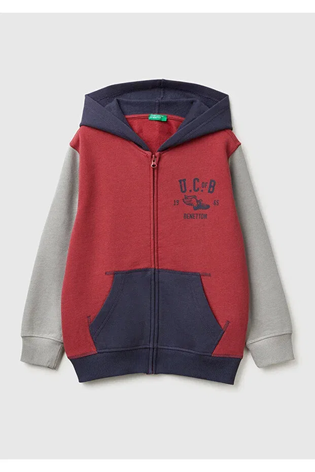 Детское для мальчиков свитшот с принтом United Colors Of Benetton, Burgundy-Grey