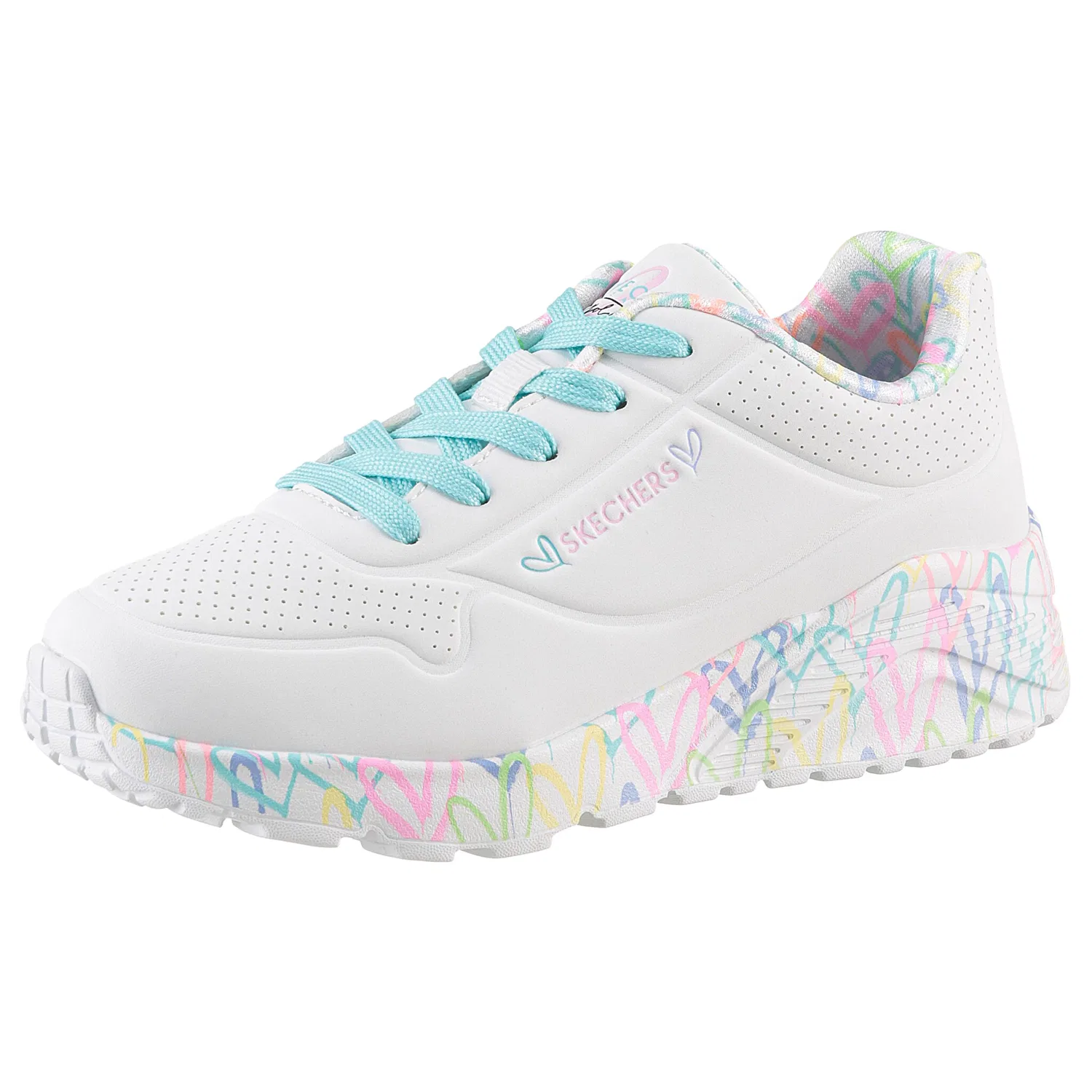 Детские кроссовки на шнуровке с принтом Skechers, White-Turquoise-Pink