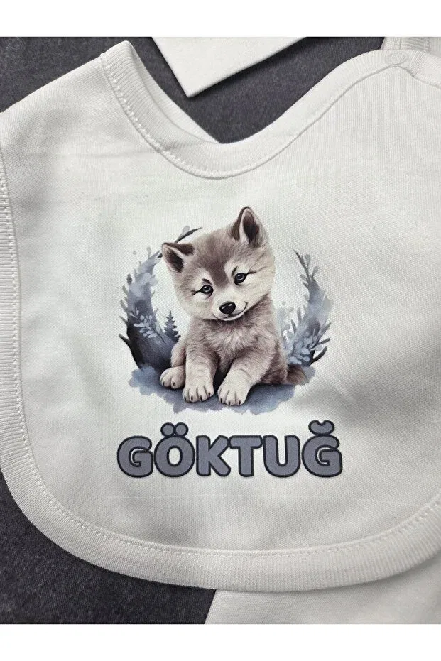 Детское боди для новорожденных с принтом Wolf Cub Lupi, Ecru Sky Blue — фото 4