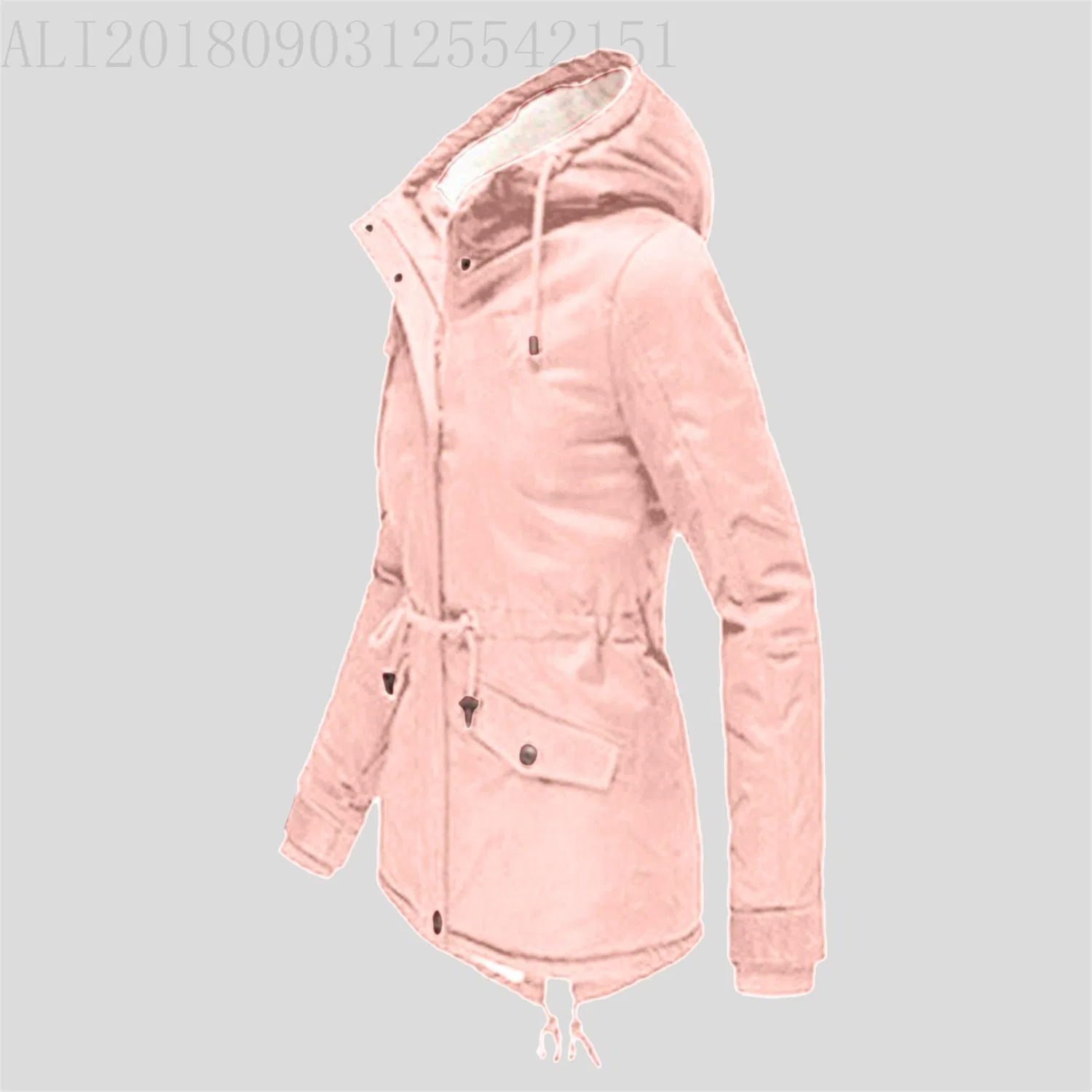 Женское зимнее пальто с капюшоном и флисовой подкладкой, pink — фото 4