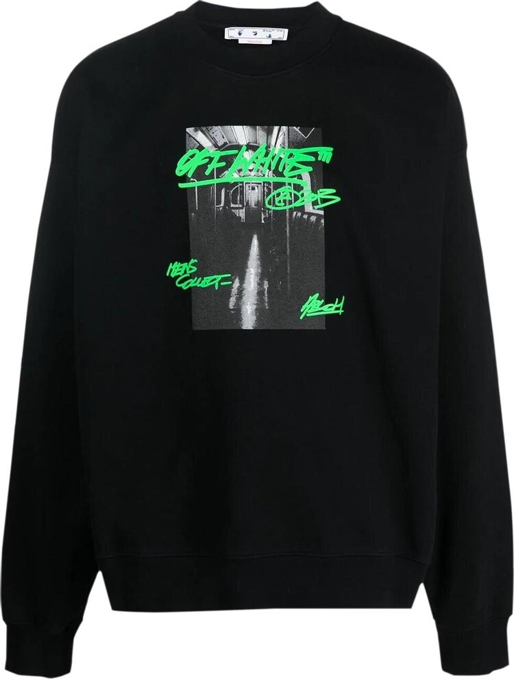 

Толстовка Off-White Metro Type Skate Crewneck 'Black/Green', черный