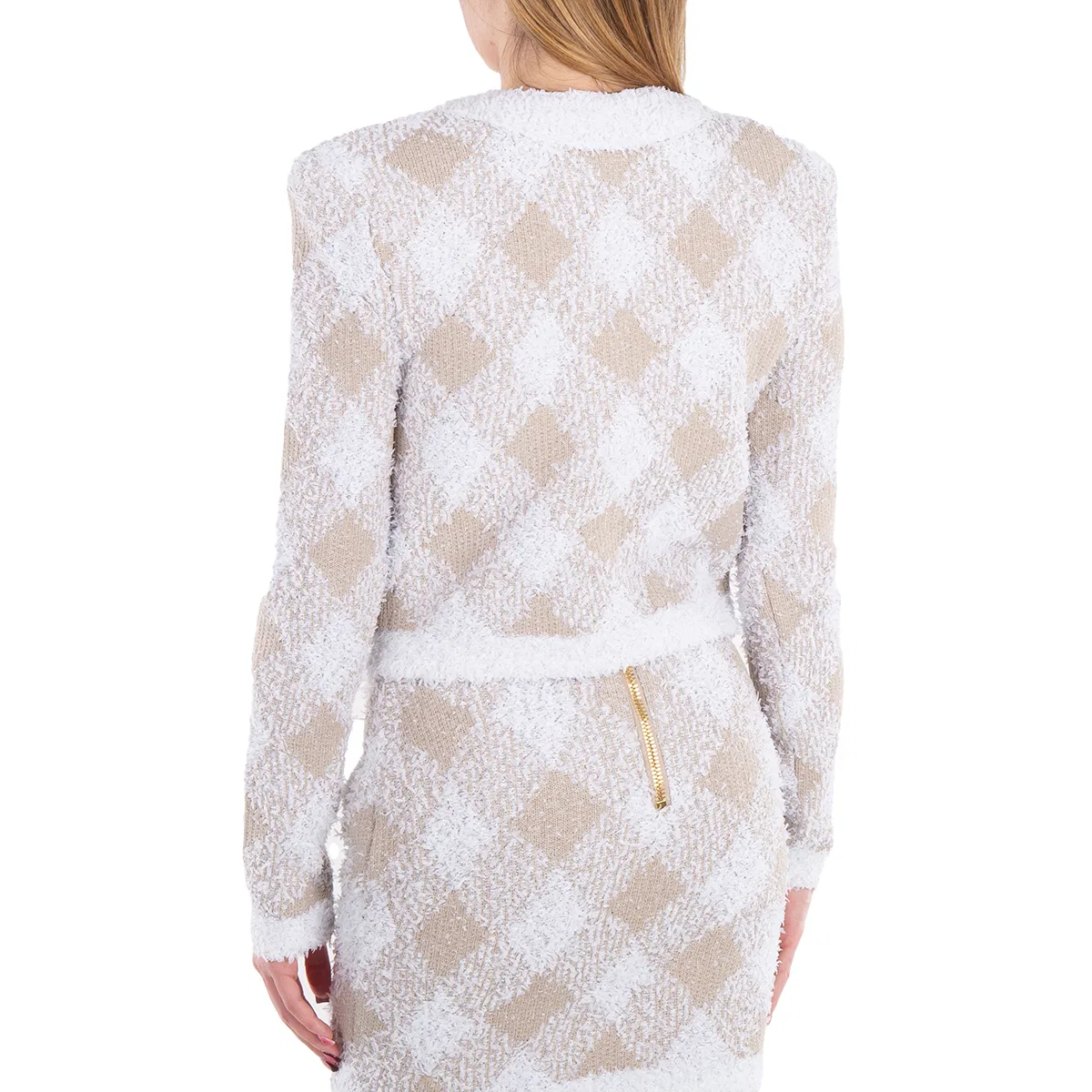 Жакет твидовый с принтом Check Pattern Tweed Jacket Balmain, Blanc/ Beige — фото 3