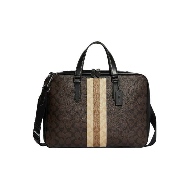 

Сумка Coach Outlet Graham Slim Brief In Blocked Signature Canvas With Varsity Stripe, бронзовый/коричневый