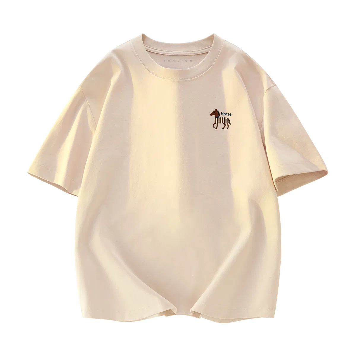 Детская футболка хлопковая с принтом Tonlion, Цвет: 100% Cotton Khaki T Stripe Little Horse Chest Logo