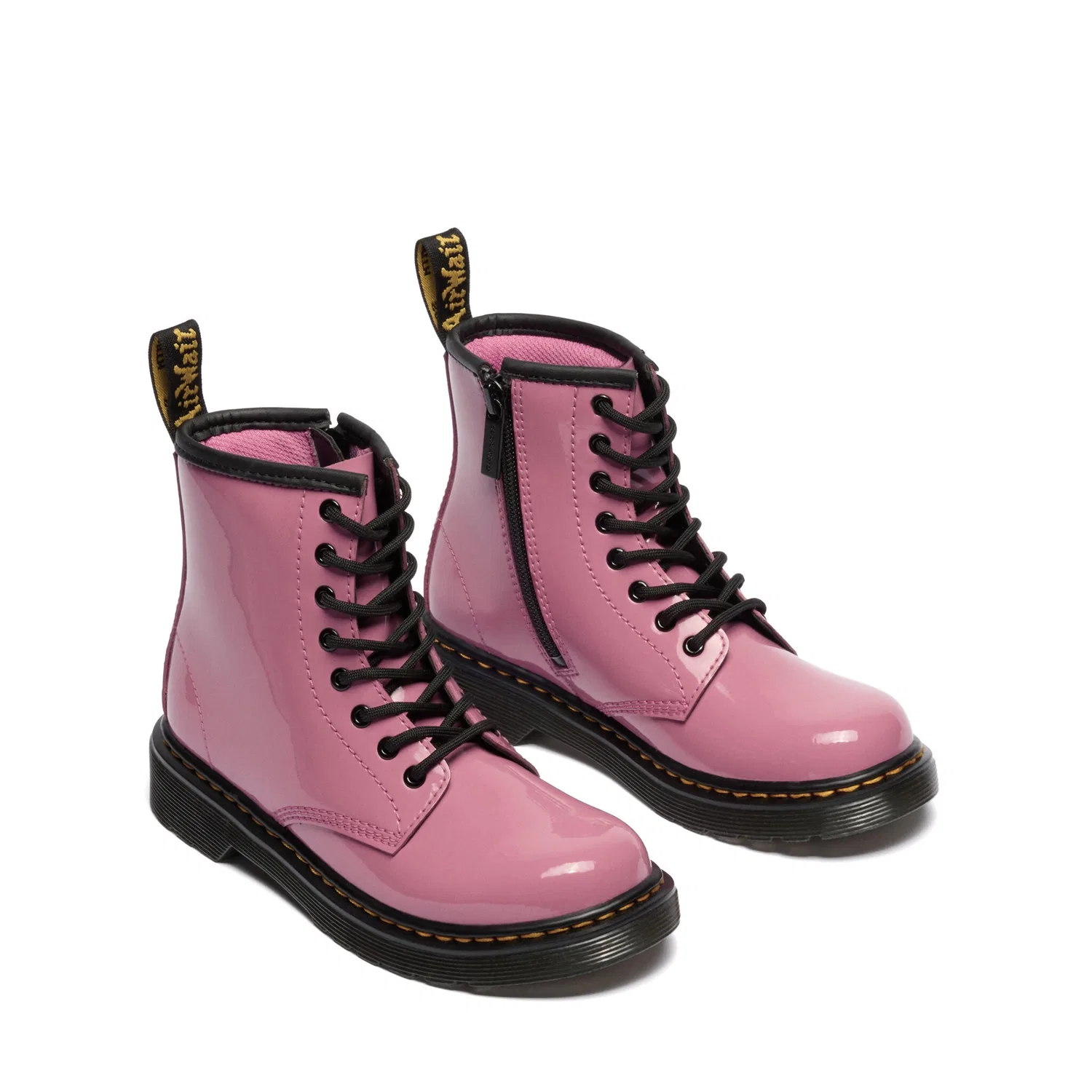 Детские ботинки Dr. Martens Junior 1460 на шнуровке и молнии, лакированная кожа, Pink