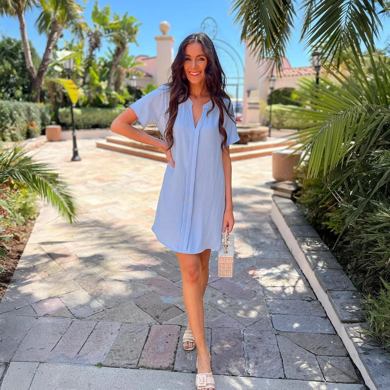Женская туника с V-образным вырезом Swimwear Cover Up, Sky Blue — фото 4