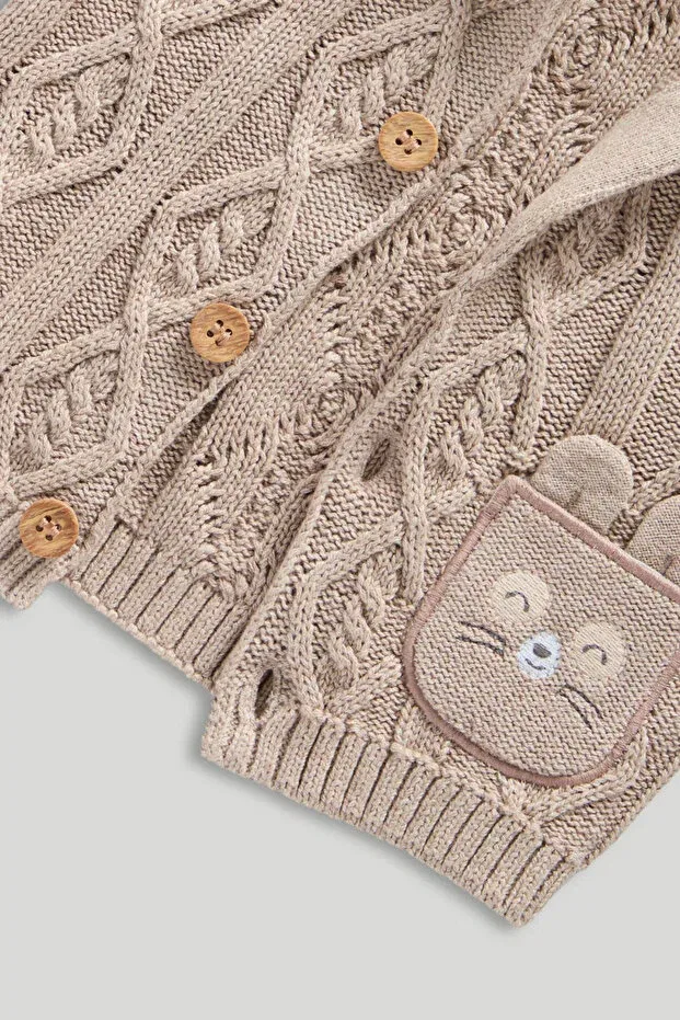 Детский кардиган с капюшоном Cable Knit Mothercare, Brown — фото 3
