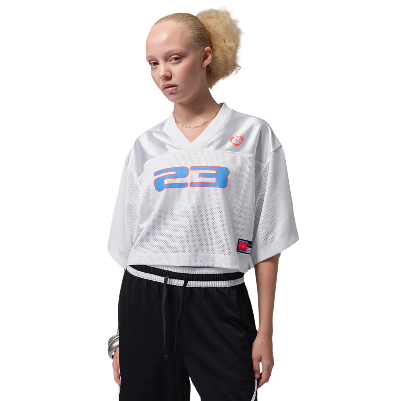 Женская футболка-джерси с V-образным вырезом Jordan Brooklyn, White/Blue