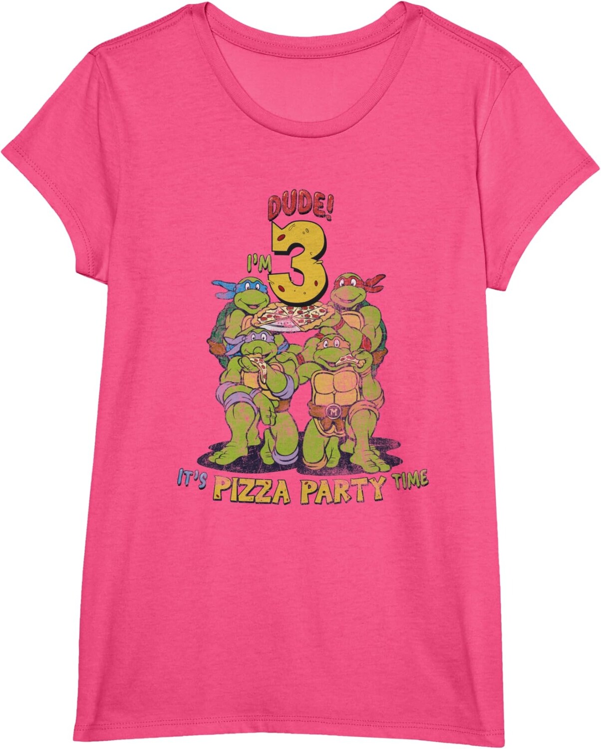 

Детская футболка для девочек Teenage Mutant Ninja Turtles I'm 3 Dude Pizza Birthday Party, розовый вереск