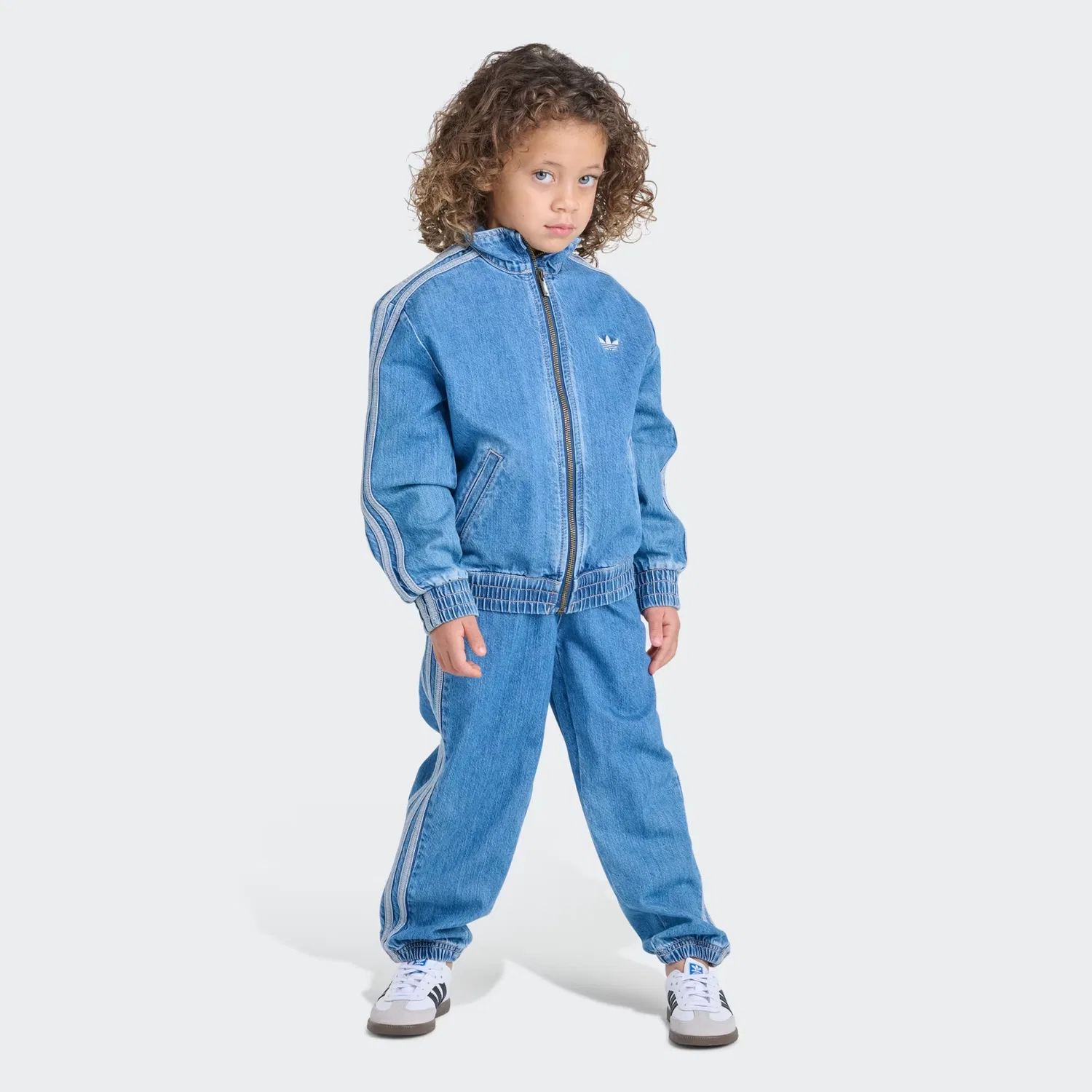 Детский комплект свободного кроя из джинсовой куртки и брюк Adidas Originals, винтажный синий деним — фото 3