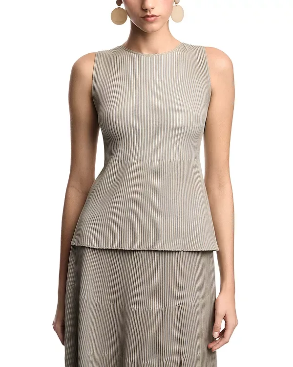Двухцветный ребристый топ без рукавов Emporio Armani, Almond/Beige