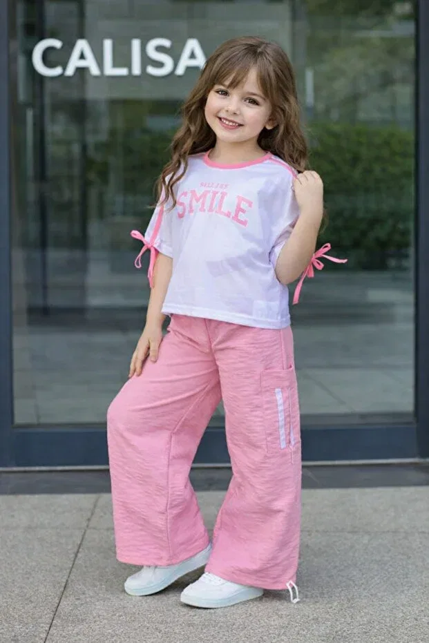 Детский комплект для девочек с бантом T-shirt-Trousers Calisa, Pink