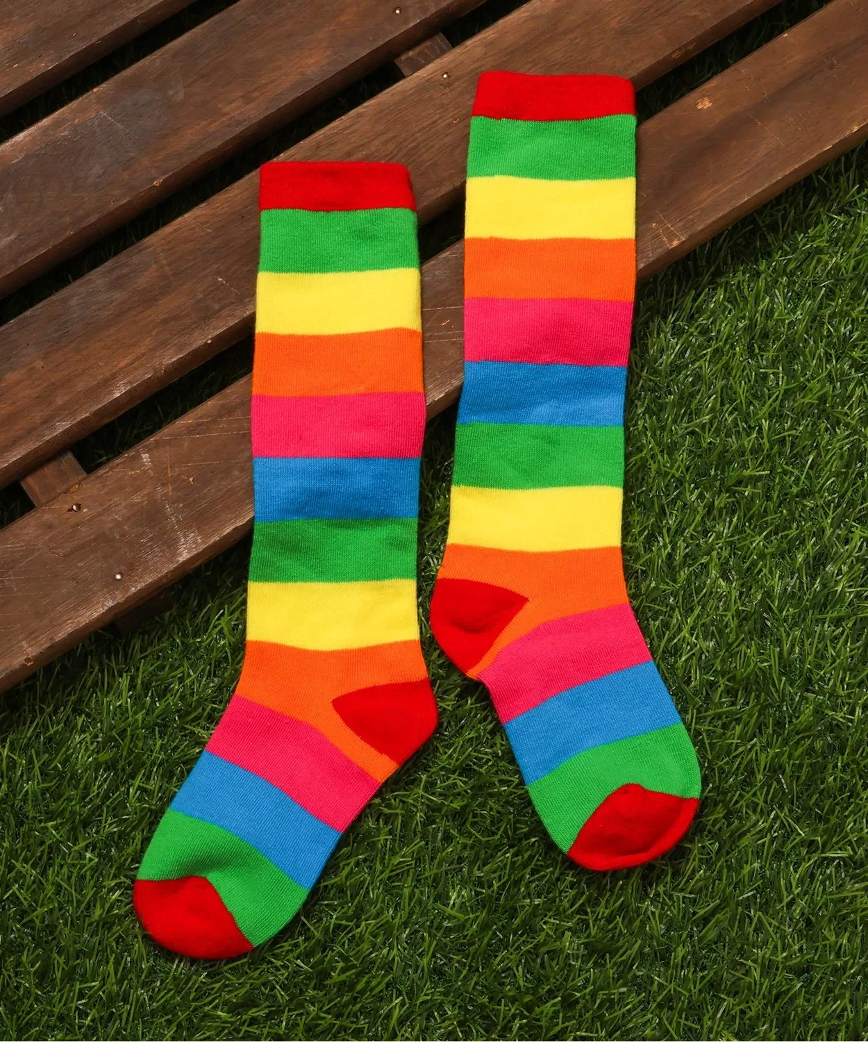 Детские носки с ярким неоновым принтом, модель Colorful Neon High Socks BREEZE, Rainbow