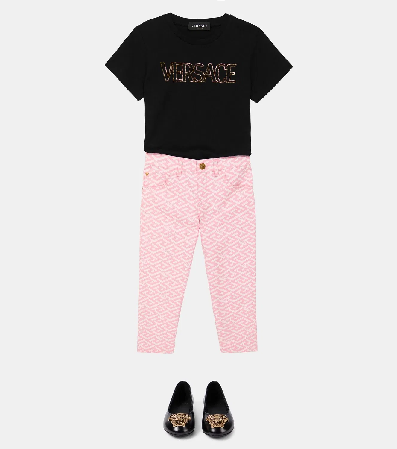 Джинсы с принтом La Greca Versace Kids, розовый — фото 2