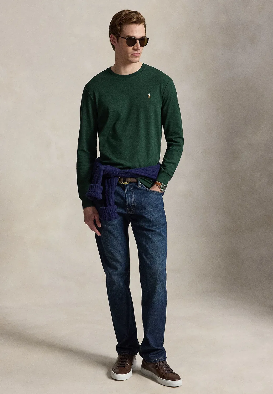 Облегающая футболка из мягкого хлопка с длинными рукавами Polo Ralph Lauren, Scotch Pine Heather — фото 2