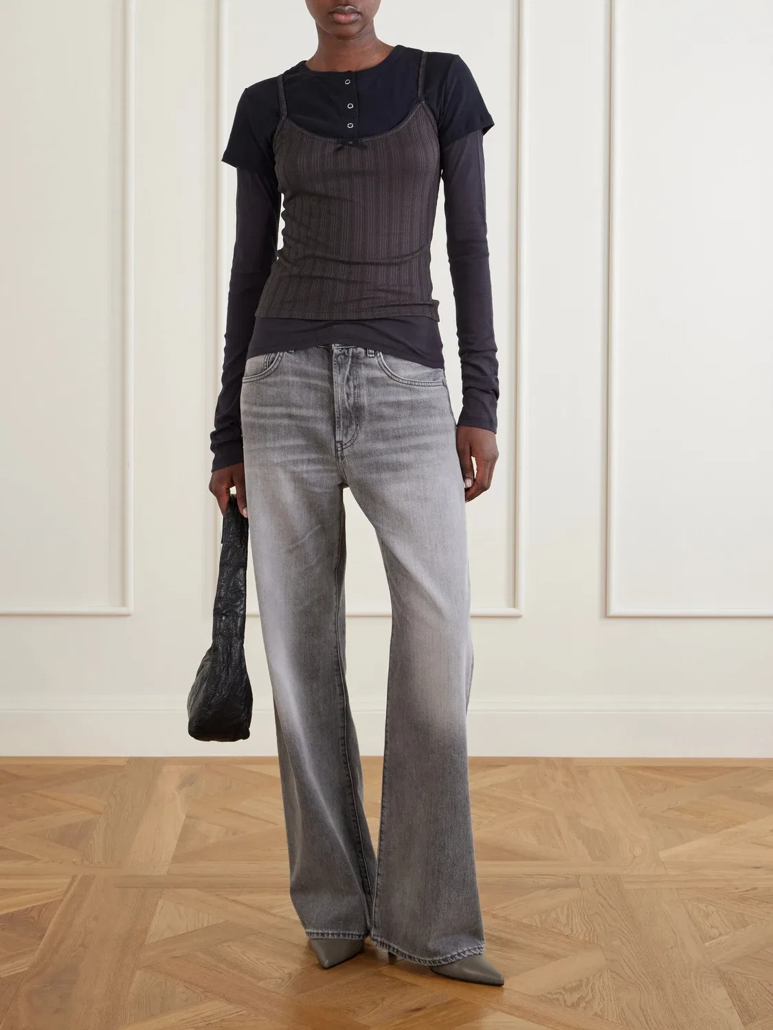 Футболка-двойка Ersilia в рубчик из смеси лиоцелла и хлопка Acne Studios, коричневый — фото 2