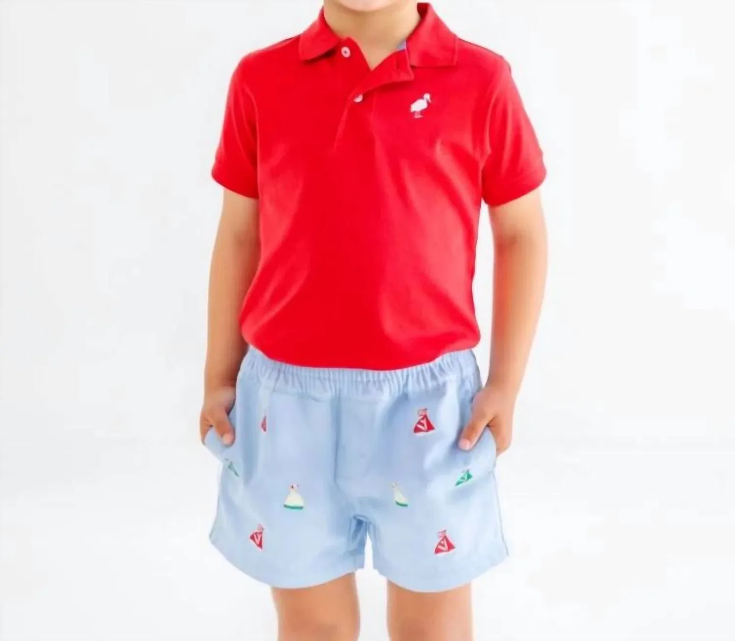 Детские шорты для мальчиков с вышивкой Critter Sheffield Shorts The Beaufort Bonnet Company, Beale Street Blue With Sailboats