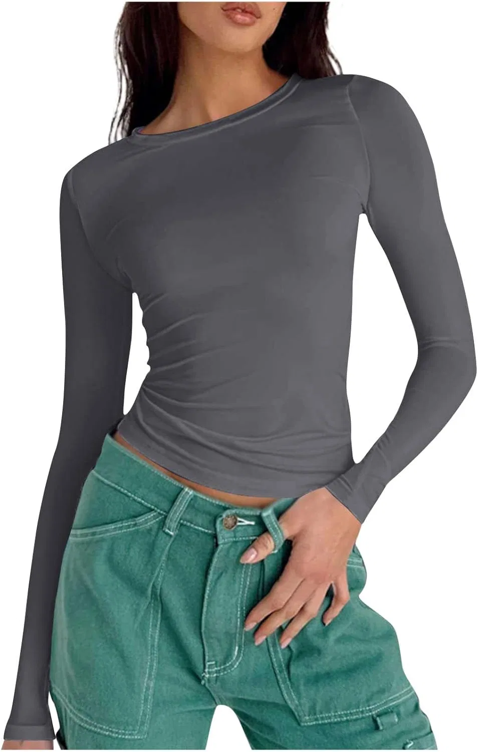 Женская футболка slim fit с круглым вырезом, Dark Gray