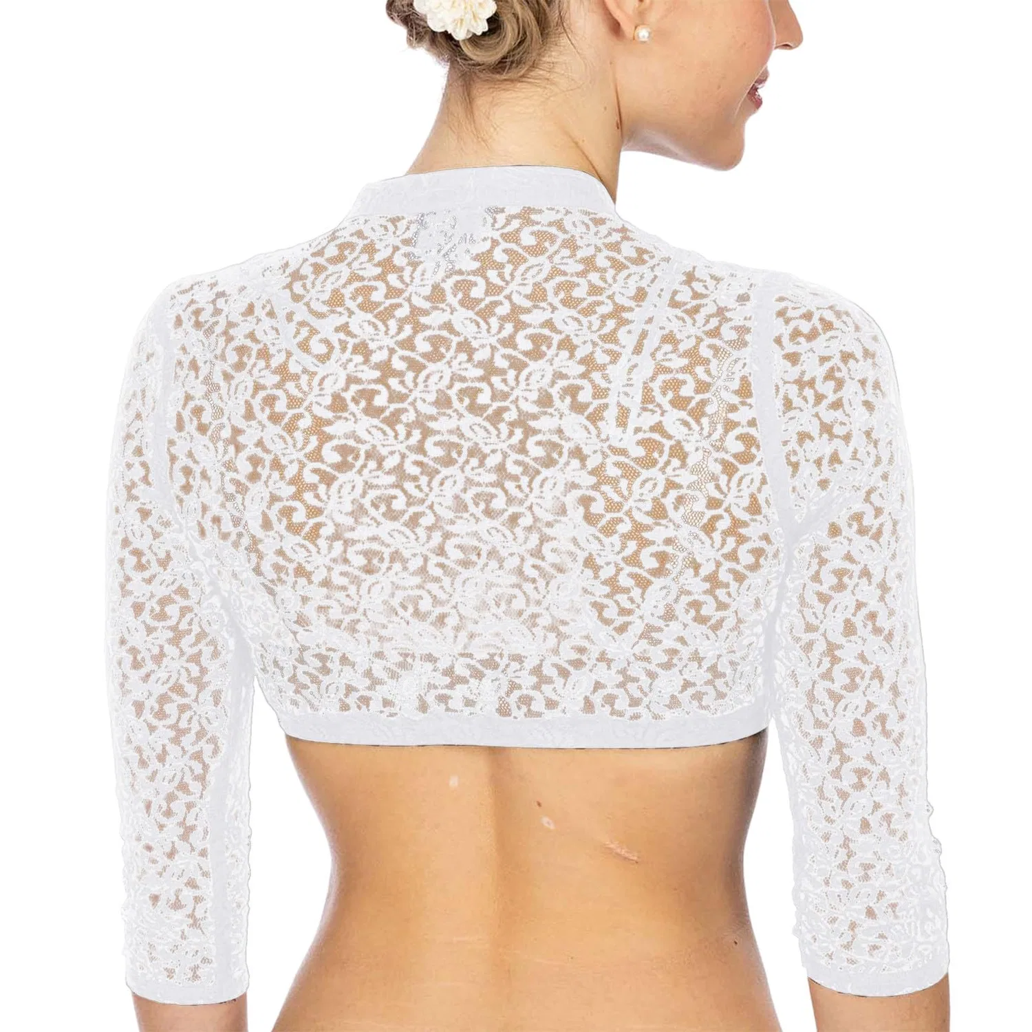 Женская блузка с кружевом Dirndl Women's Lace Blouse, a18 white — фото 3