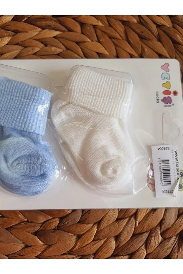 Детский комплект носочков-пинеток с полосками Pileki Baby, Blue White Cream — фото 3