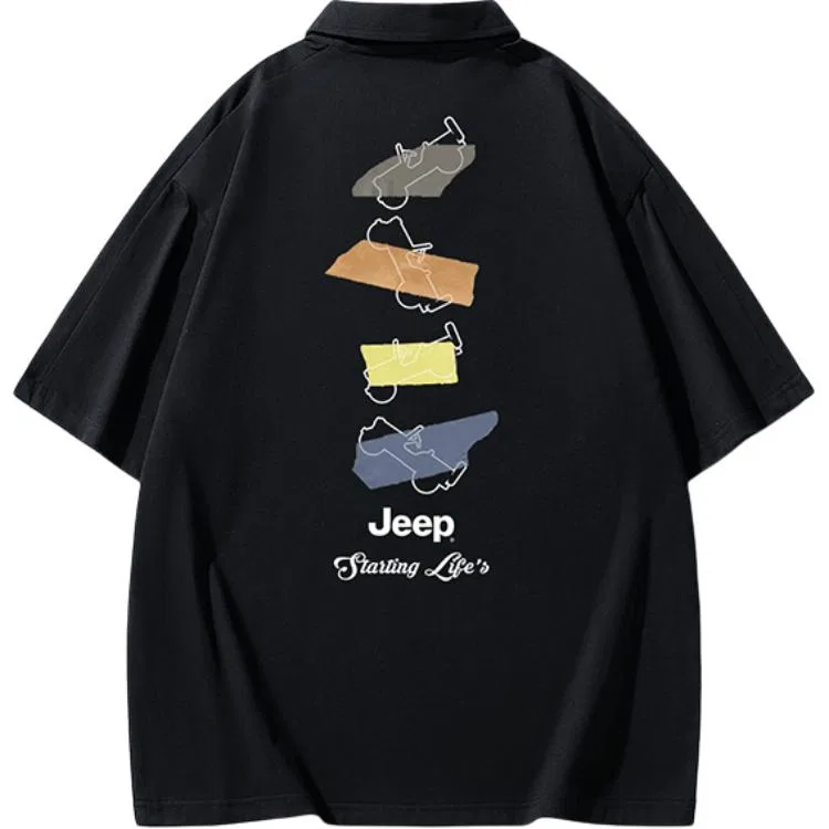 Детская футболка с воротником-поло из хлопка с эластаном, Jeep, Black