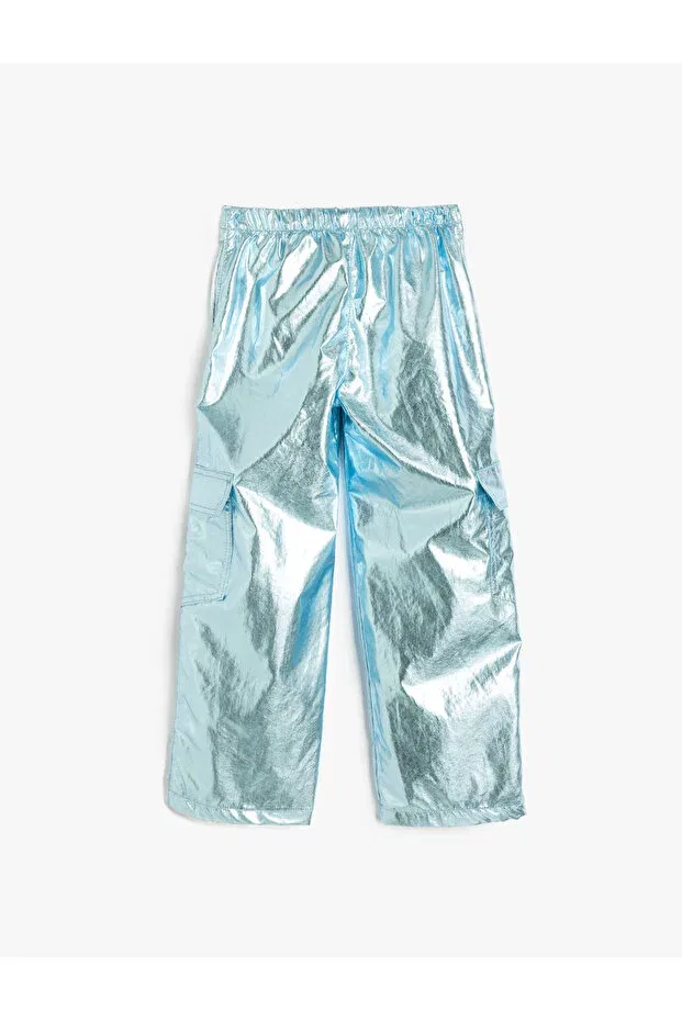 Детские брюки для девочек широкие с принтом Shiny Foil Parachute Pants With Pocket Detail And Buttons Koton, Blue — фото 2