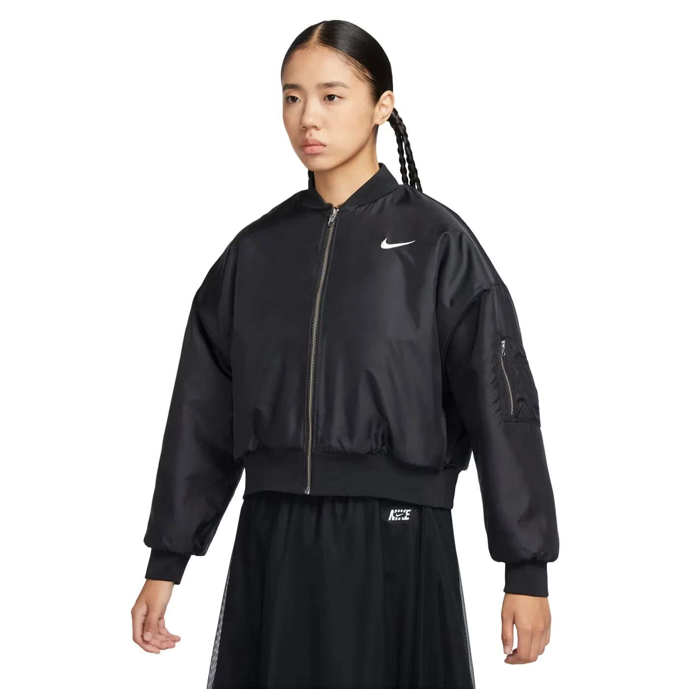 Куртка-бомбер с искусственным мехом, двусторонняя Nike, черный — фото 4