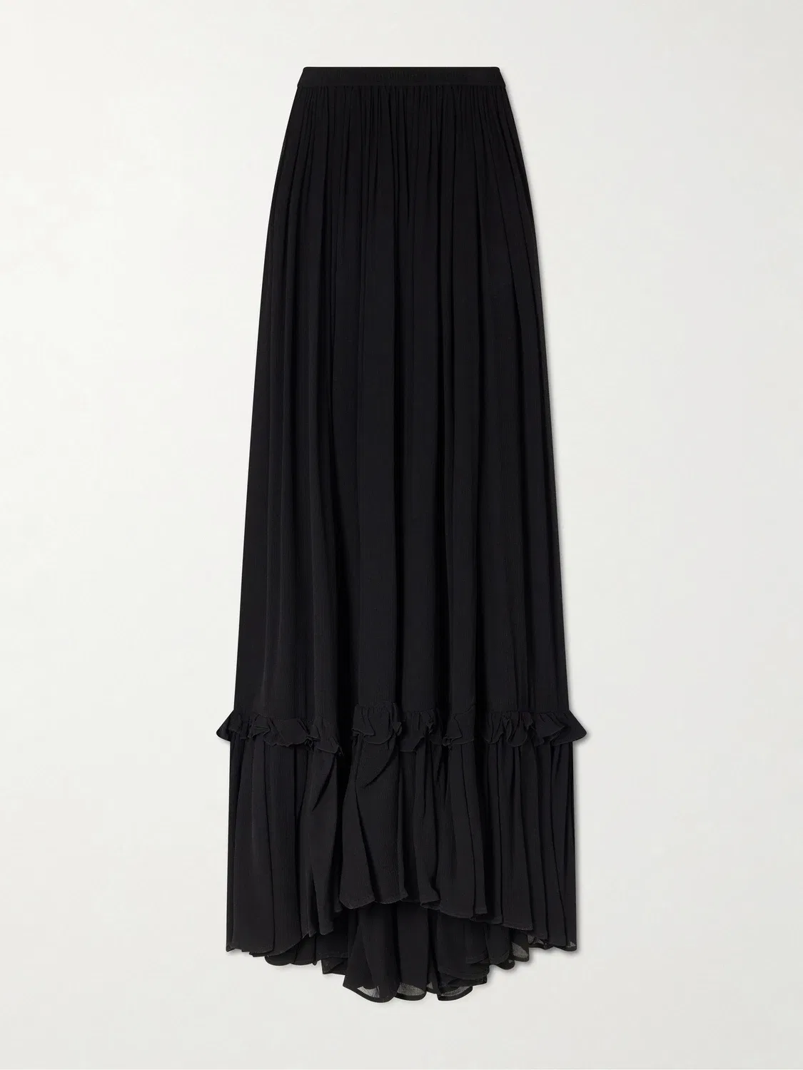 Юбка макси из шелкового крепон-муслина с оборками SAINT LAURENT, черный