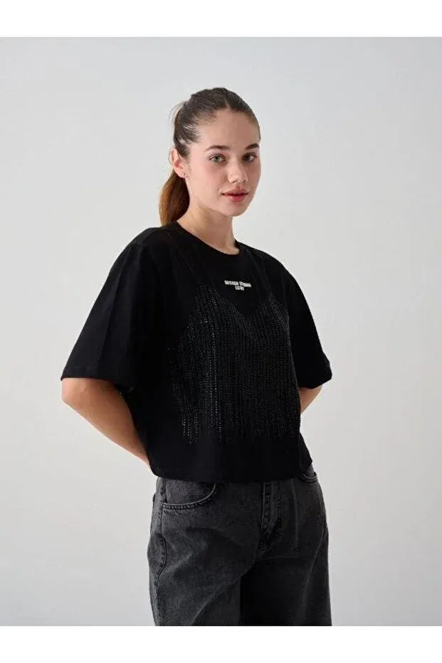 Детская футболка для девочек хлопковая Stone Design Zekids, Black — фото 2