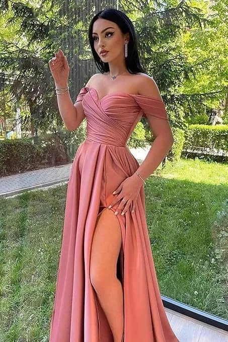 Женское вечернее платье A-силуэта с разрезом Satin, Dusty Blue — фото 4