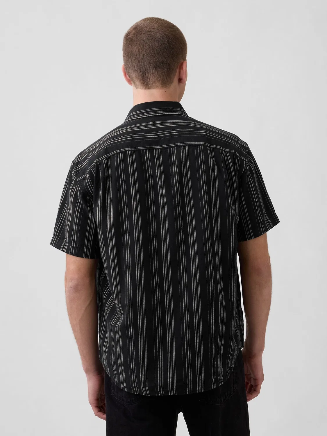 Рубашка из льна и хлопка с полоской, Relaxed Fit Gap, Black Stripe — фото 2