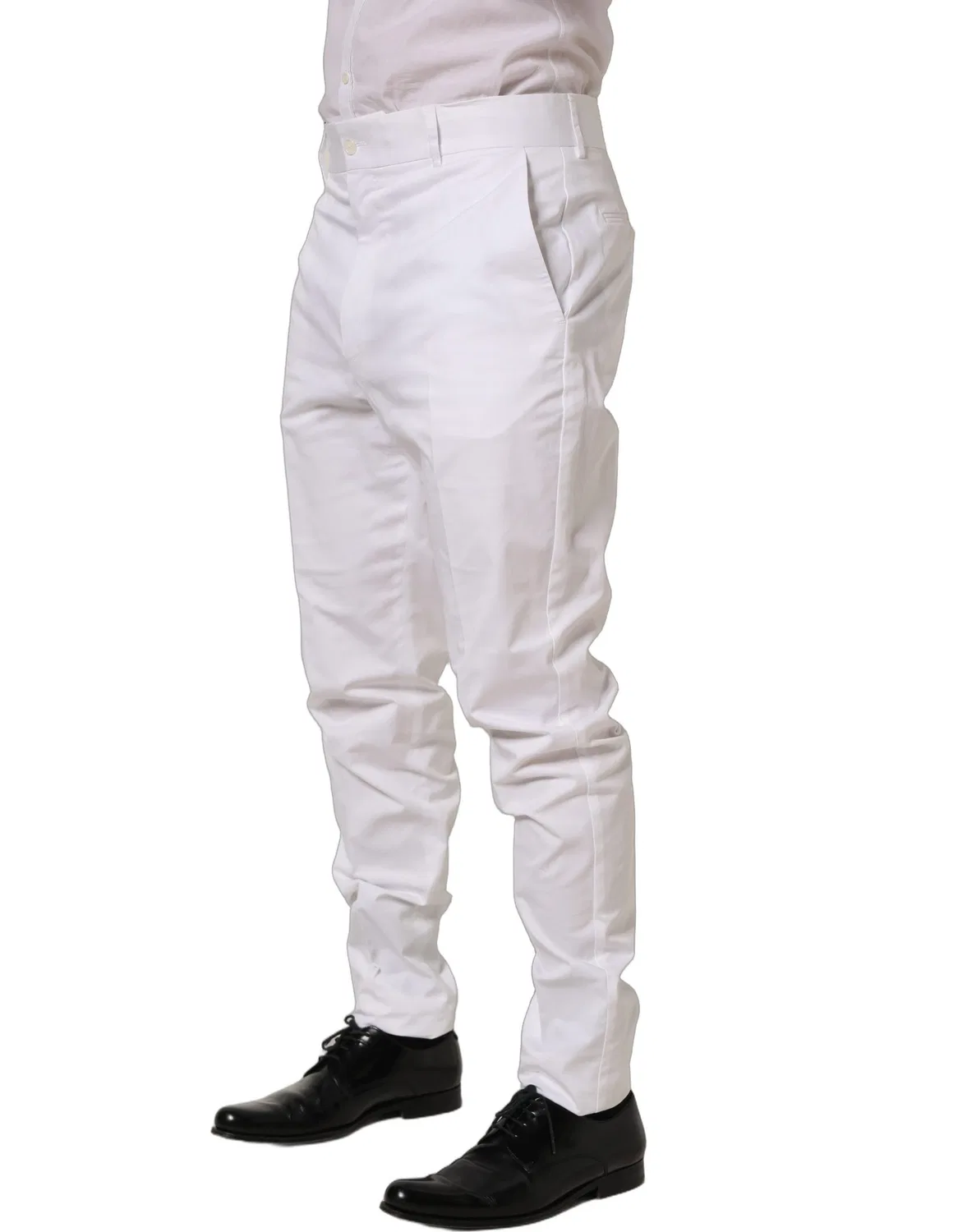 Мужские брюки с защипами White Cotton Tapered Leg Dress Trouser Pants Dolce & Gabbana, White — фото 3