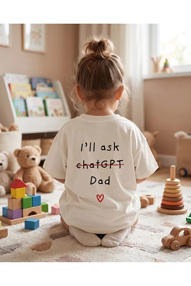 Детская футболка оверсайз с принтом I'll Ask Dad Babytex, Ecru