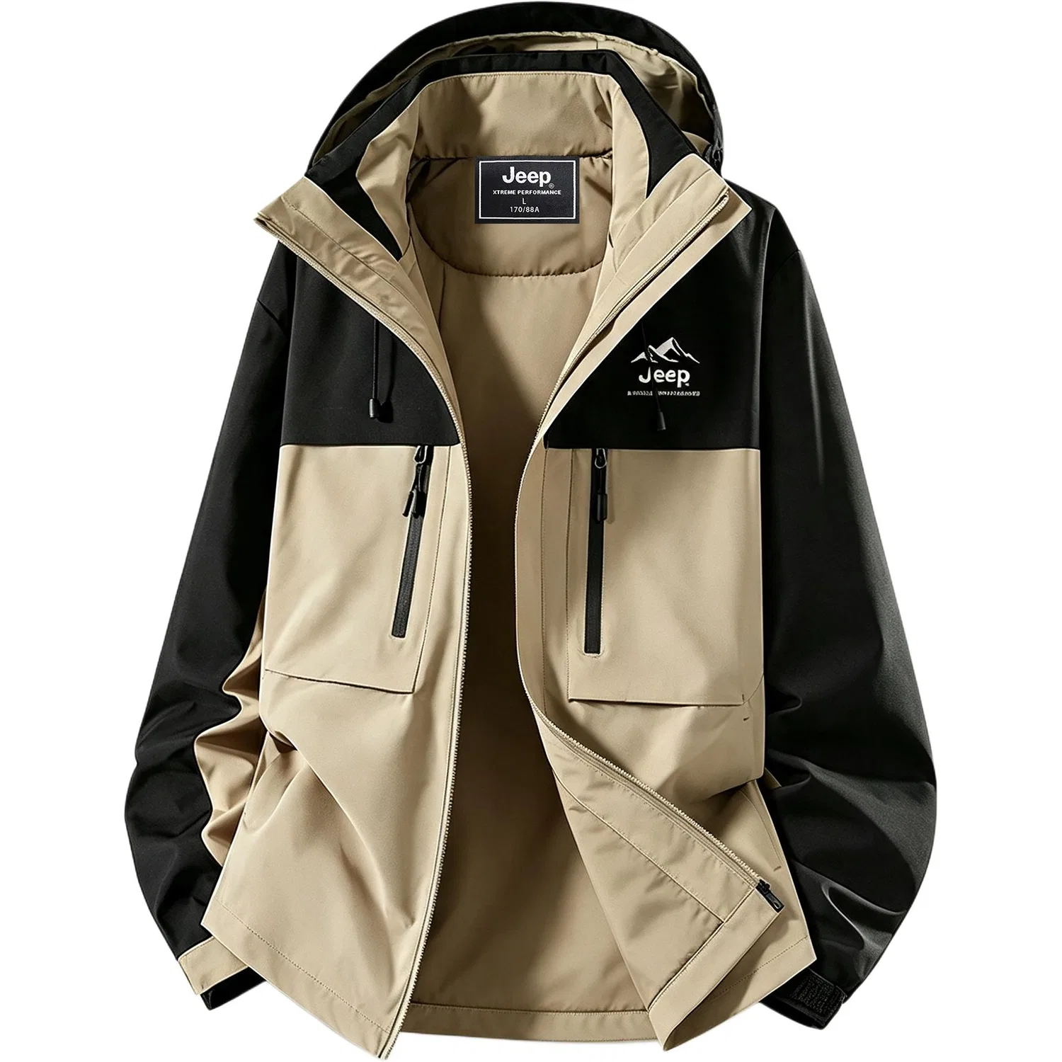 Детская куртка с капюшоном, ветрозащитная, водоотталкивающая, Jeep, Khaki Black