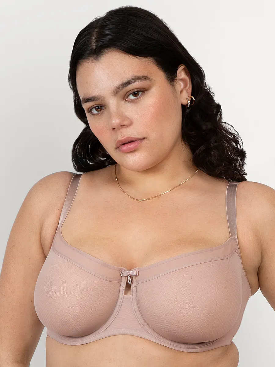 

Бюстгальтер-балконет из прозрачной сетки без подкладки Curvy Couture, цвет Bark