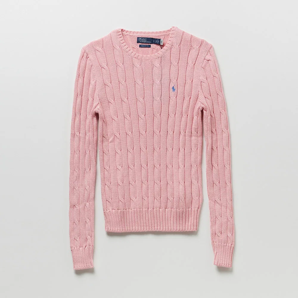 Женский облегающий свитер с круглым вырезом розового цвета от Polo Ralph Lauren