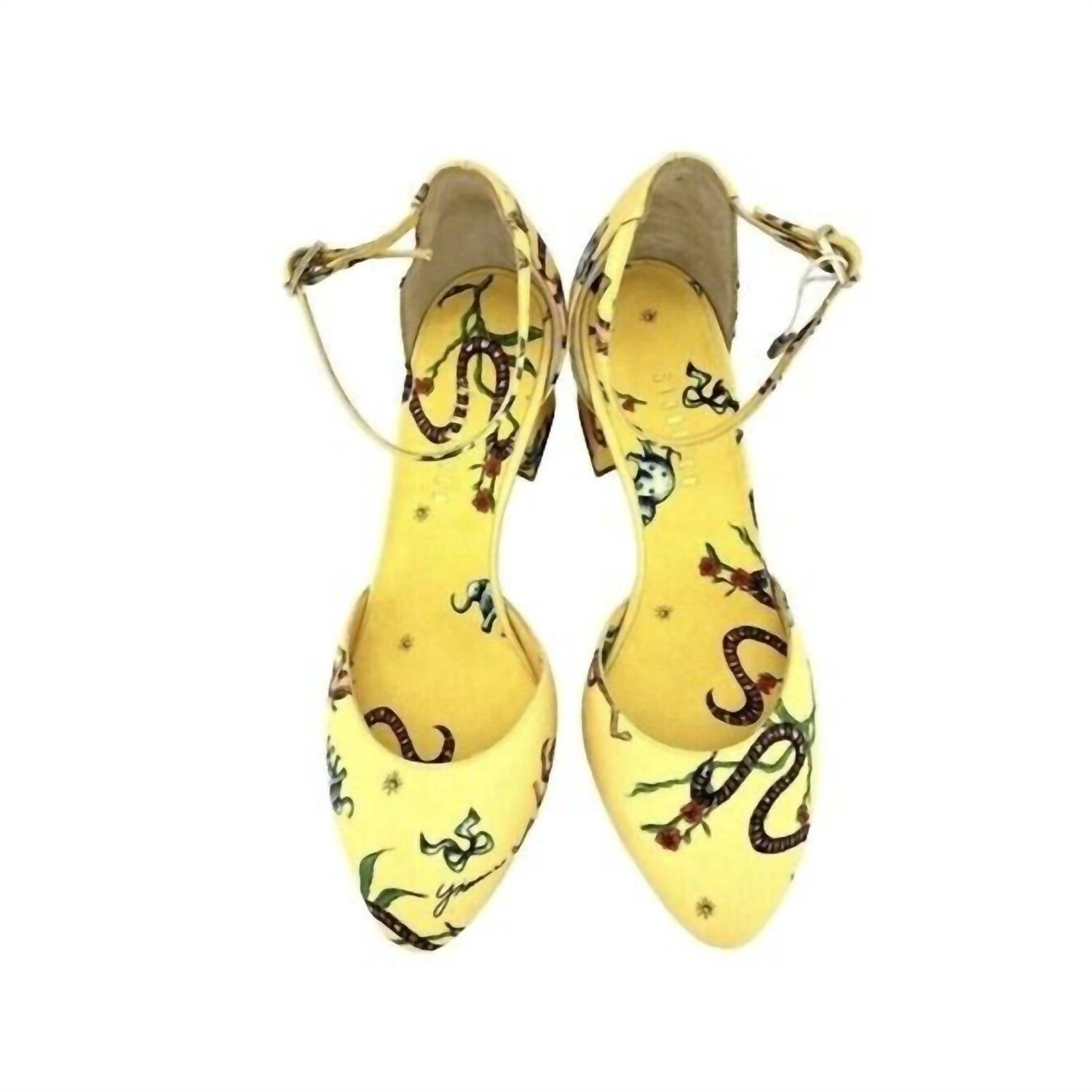 Туфли Brighton Printed Ankle Block на каблуке желтого цвета Giannico — фото 4