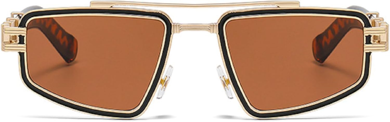 

Мужские солнцезащитные очки в стиле ретро с металлическими двойными перемычками, модные сине-розовые линзы, защита от ультрафиолета UV400, трендовые панк-очки для женщин, роскошные солнцезащитные очки mincl, Brown