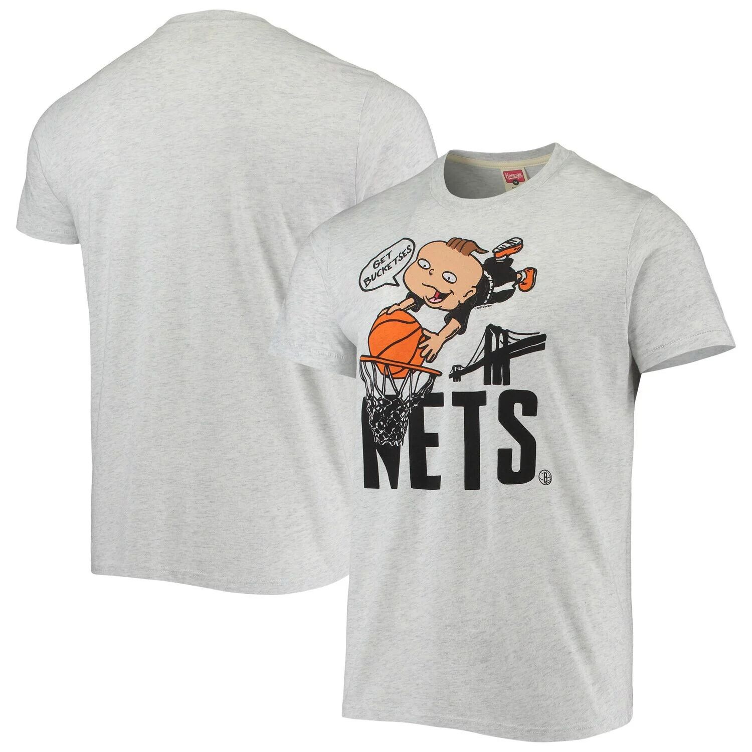 

Мужская футболка Homage Ash Brooklyn Nets NBA x Rugrats Tri-Blend