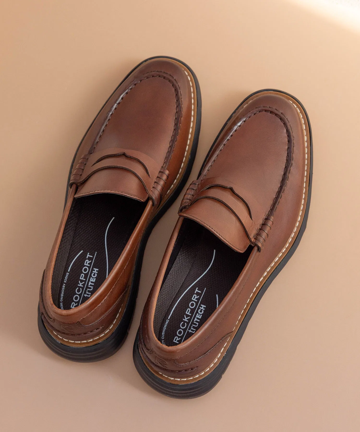 Мужские кожаные лоферы ROCKPORT Cambridge Ease коричневые — фото 4